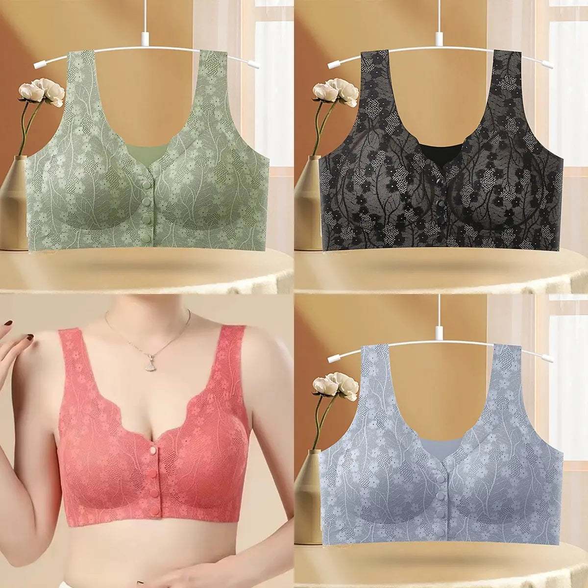 2026【Cumpără unul, primește unul gratuit】Sutien fără fir pentru femei cu nasturi în față ❤️【40-100kg】