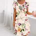 Rochie cascada cu model floral si mai multe plante