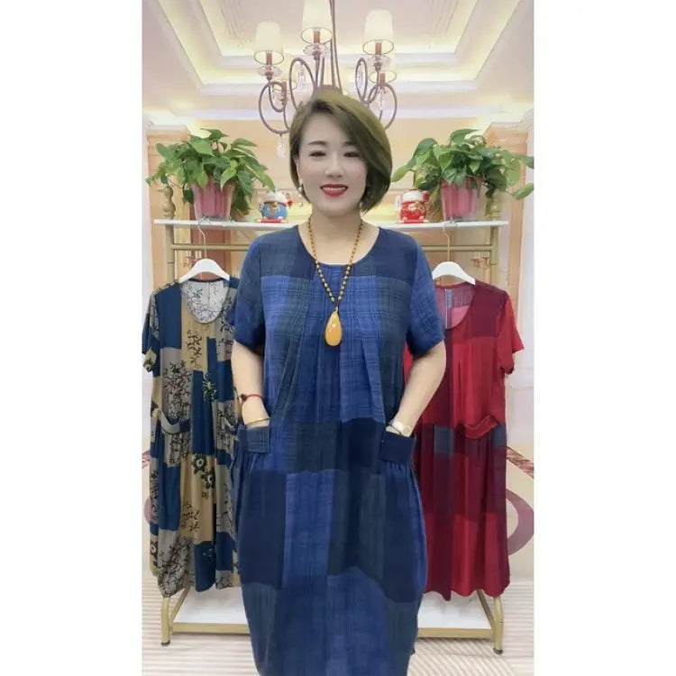 👗【Cumpărați 1 Primiți 1 gratuit】❤️【50-100 kg】2025 Rochie de călătorie în carouri, la modă lejeră Rochie confortabilă pentru mamă