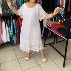 🔥【Cumpărați 1, primiți 1 gratuit】✨✨【S-5XL】Rochie tricou nouă cu mânecă scurtă, cu gât rotund, din dantelă
