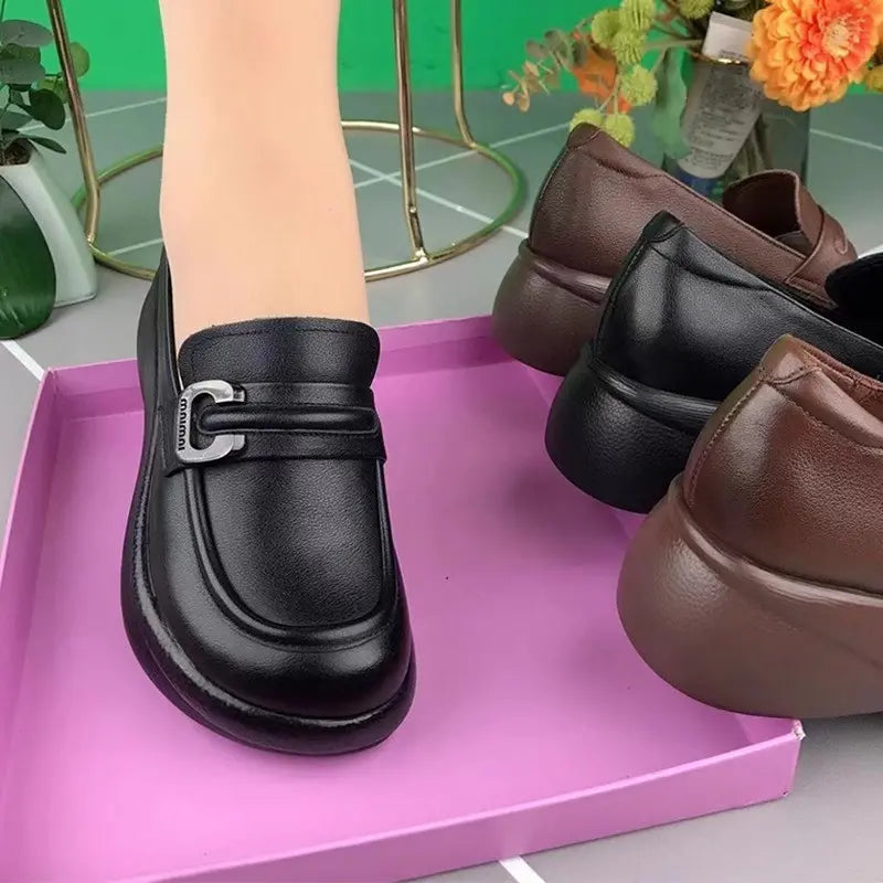 🏆Cumpără 1 Primești 1 Gratuit【35-41】Pantofi sport din piele naturală cu platformă, cu vârf rotund și talpă groasă, retro, confortabili, din piele moale, pantofi mici