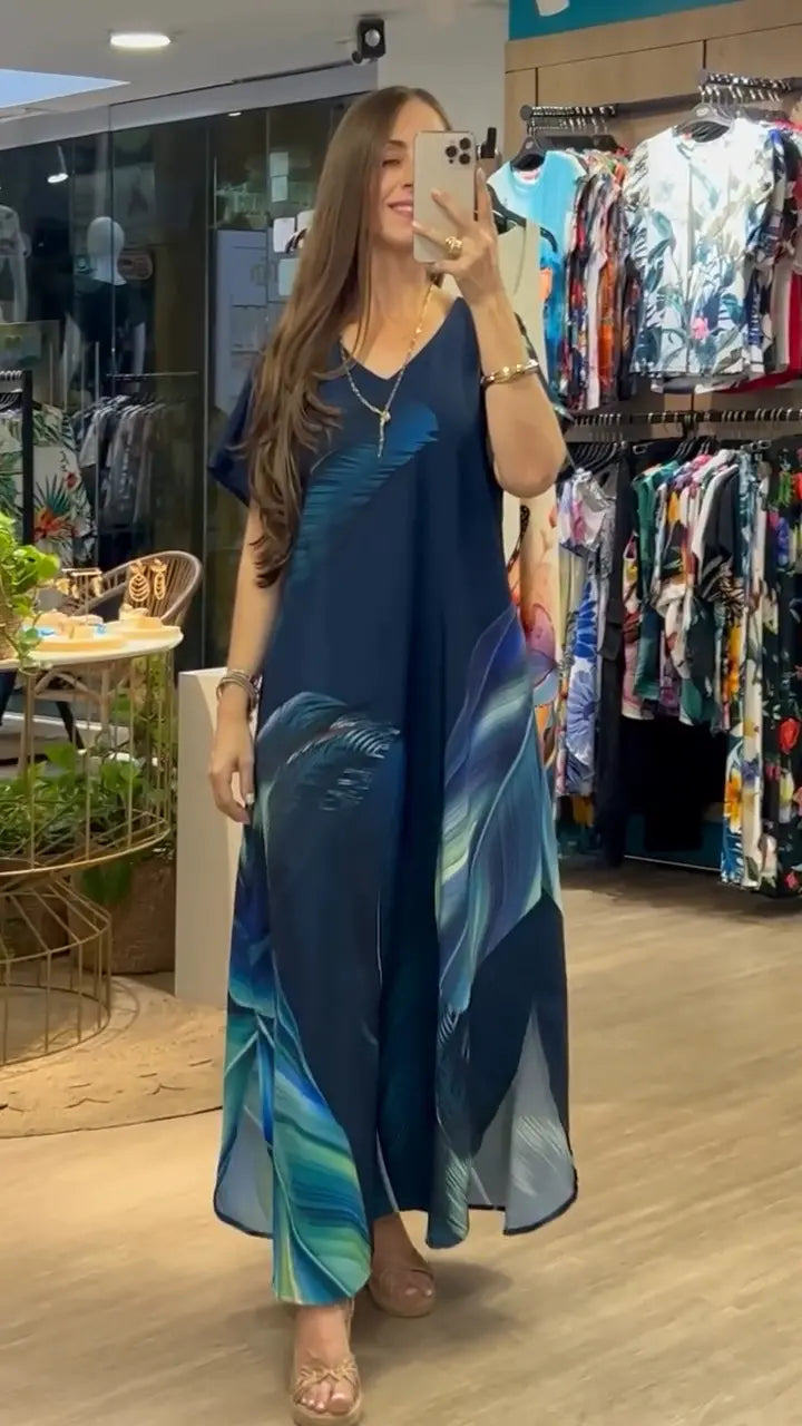 [S-5XL] Rochie vaporoasă cu imprimeu, din bumbac și mătase naturală – Elegantă, lejeră și avantajoasă pentru siluetă