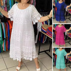 🔥【Cumpărați 1, primiți 1 gratuit】✨✨【S-5XL】Rochie tricou nouă cu mânecă scurtă, cu gât rotund, din dantelă