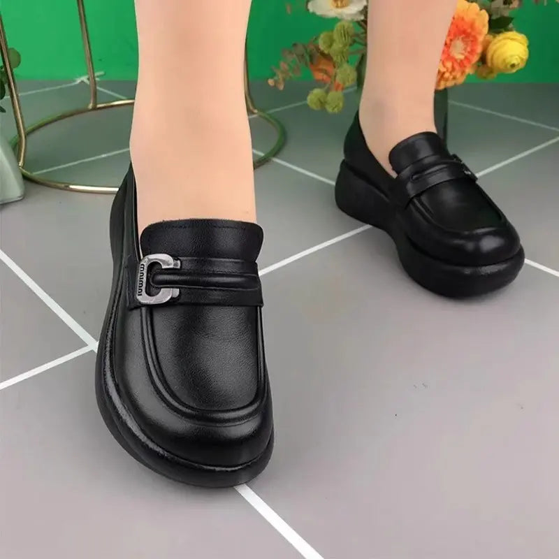 🏆Cumpără 1 Primești 1 Gratuit【35-41】Pantofi sport din piele naturală cu platformă, cu vârf rotund și talpă groasă, retro, confortabili, din piele moale, pantofi mici
