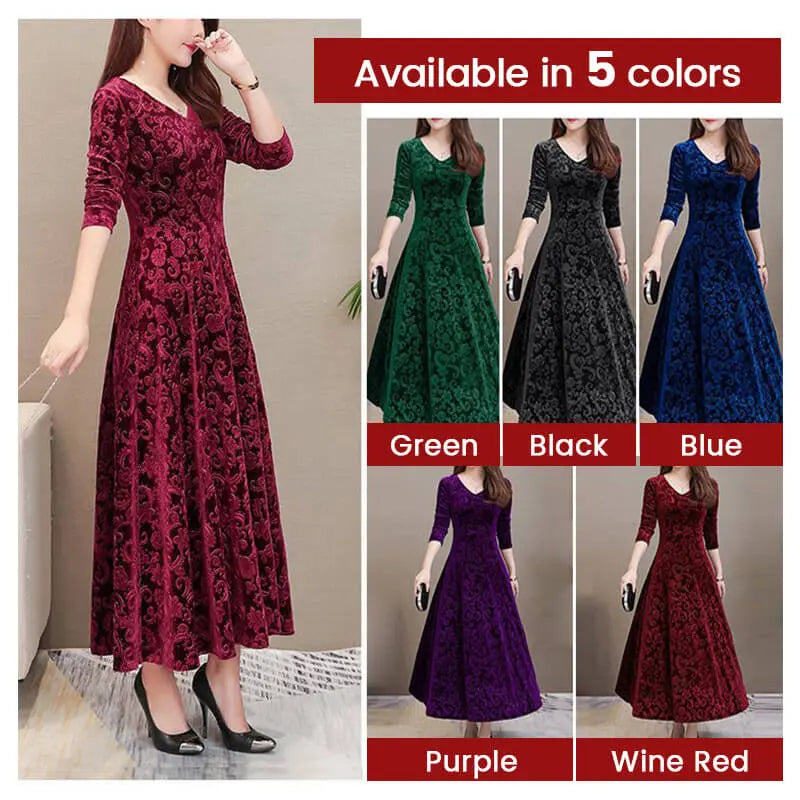 💜💚【Cumpărați 1 obțineți 1】【M-4XL】Noua rochie de catifea imprimata la moda de iarna