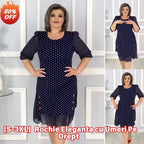 💖【Cumpărați 1 obțineți 1 gratuit】【S-3XL】Rochie Eleganta cu Umeri Pe Drept, Mâneci Scurte și Croi Stilat cu Poante – Design cu Buline și Șifon Neșifonabil
