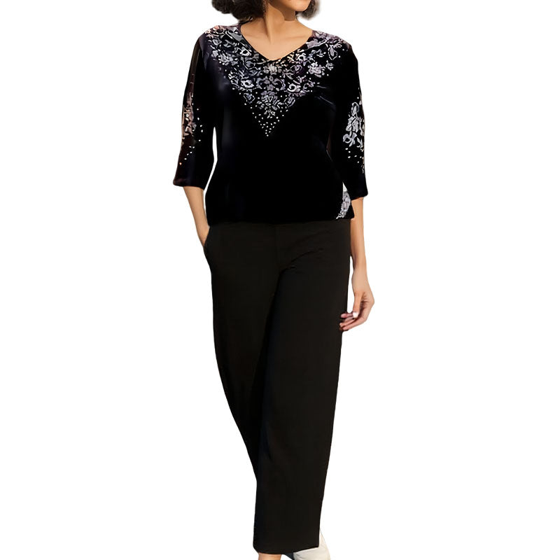💞Set top și pantaloni din catifea cu strasuri pentru femei