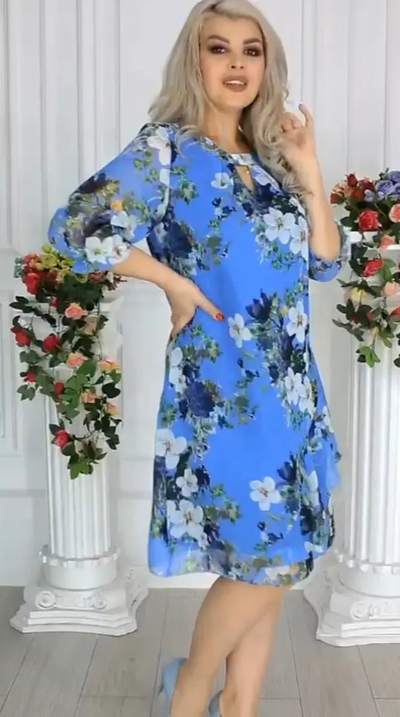 🔥✨【Cumpără 1 Primești 1 Gratuit】【S-5XL】💥Rochie din sifon imprimata noua